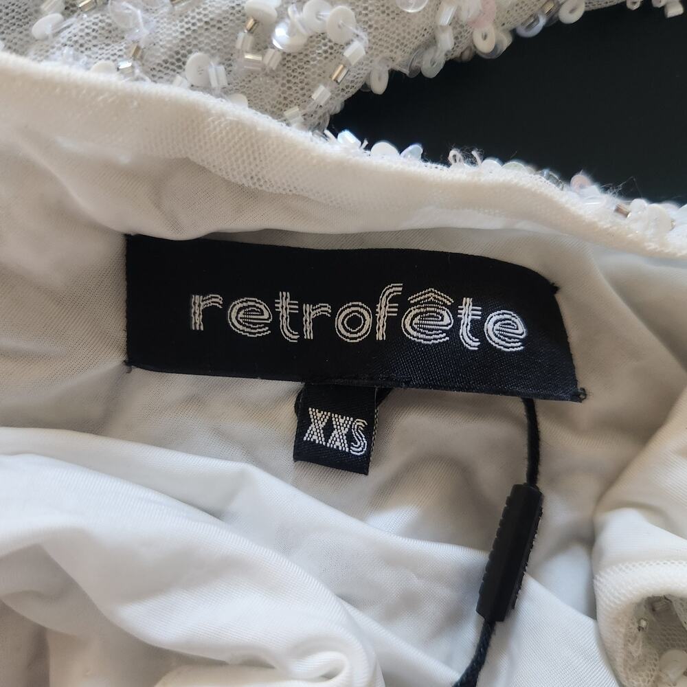 Retrofete Quinn Sequin Top in White Size XXS One Shoulder Crop NWT Beading - Picture 10 of 12